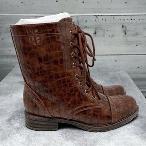 Volatile Moto Boots Underground Combat Lace-up Faux Croc Brown Size 7